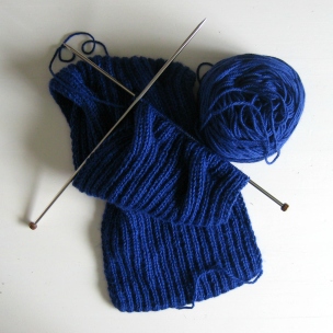 Waves scarf blue in progress by knitbranda